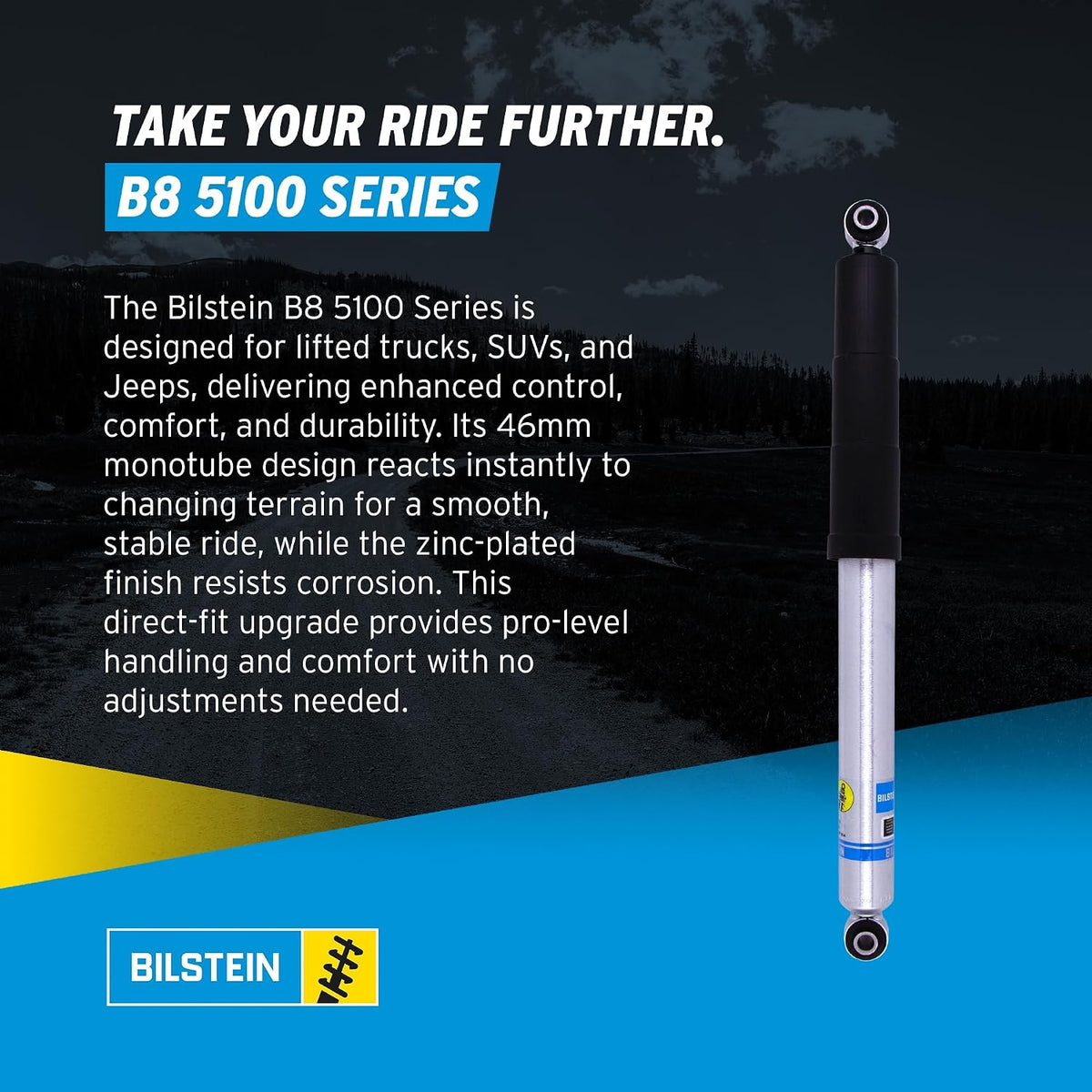 Bilstein Pair of Rear B8 5100 Series Shocks Compatible with 2019-2025 Silverado/Sierra 1500 w/o Active Ride Control Suspension and with 0-1" Rear Lift excl. Trail Boss Models