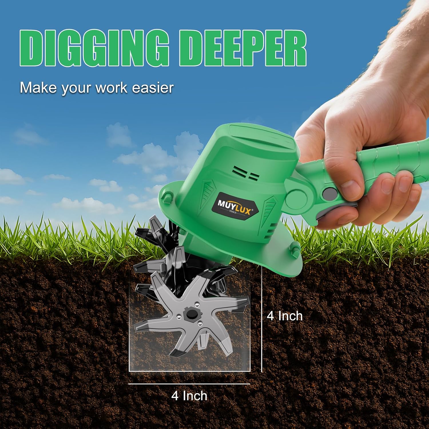20V Cordless Tiller Cultivator for Gardening, Electric Garden Tiller with 2 x 2.0Ah Batteries & Charger, Garden