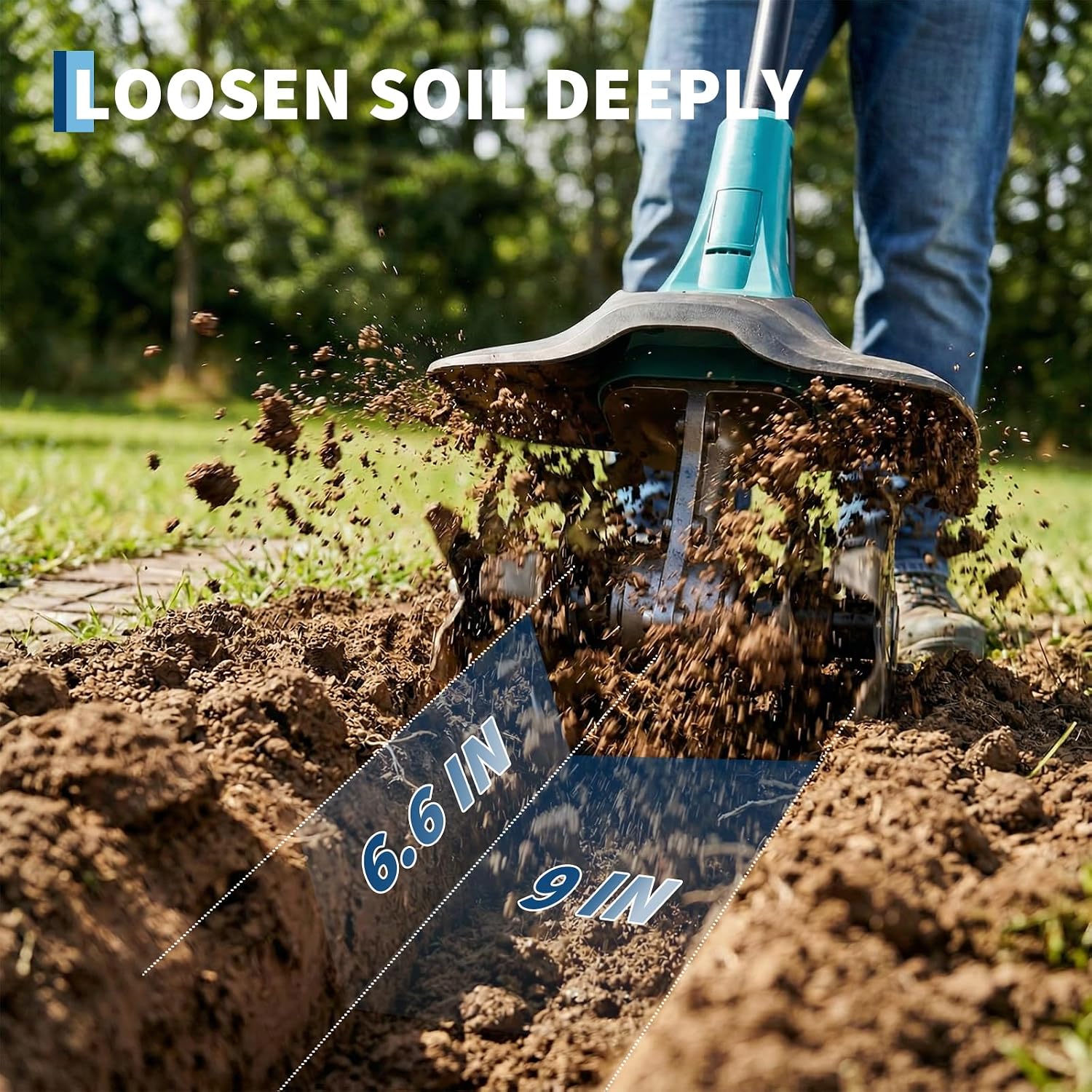 20V Cordless Tiller Cultivator, Electric Garden Tiller with 2 * 2.0Ah Batteries & Charger, 9in Tilling Width and