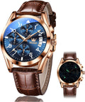 Watches for Men Case Waterproof Watches Leather Band Day Date Mens Watch Analog Quartz Chronograph Wristwatches