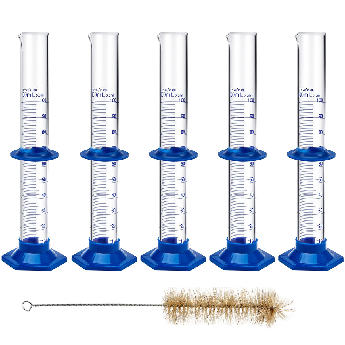 5 Pack 100 ml Graduated Cylinder, Glass Measuring Cylinder Set