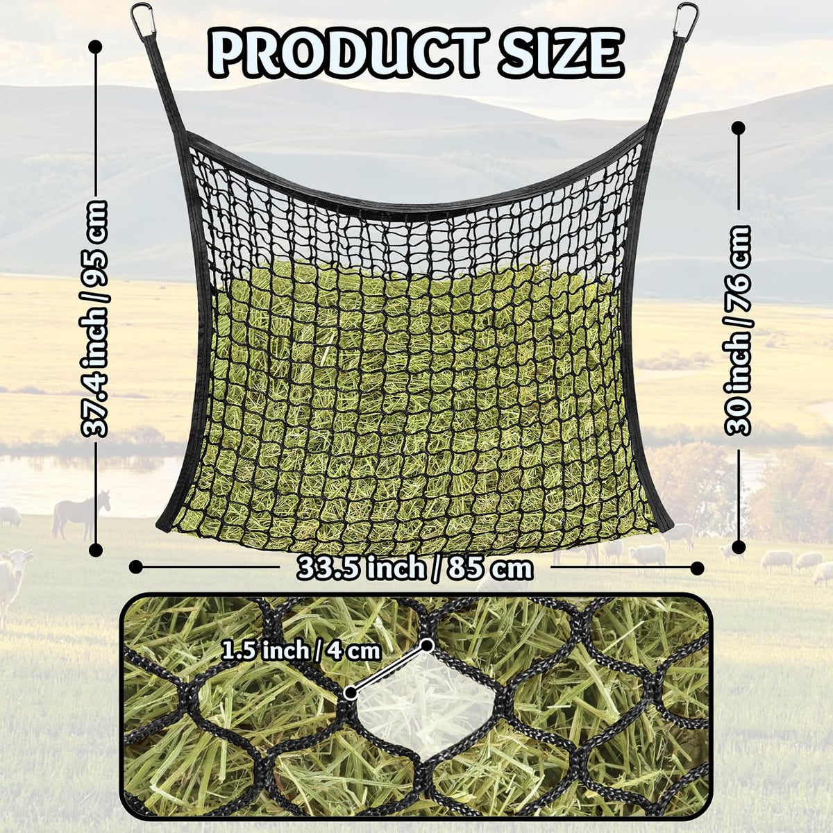 Hay Bags for Horses, Slow Feed Hay Nets for Horses Goat Sheep, Large Capacity Hay Feeder for Stall, Trailer, Pasture