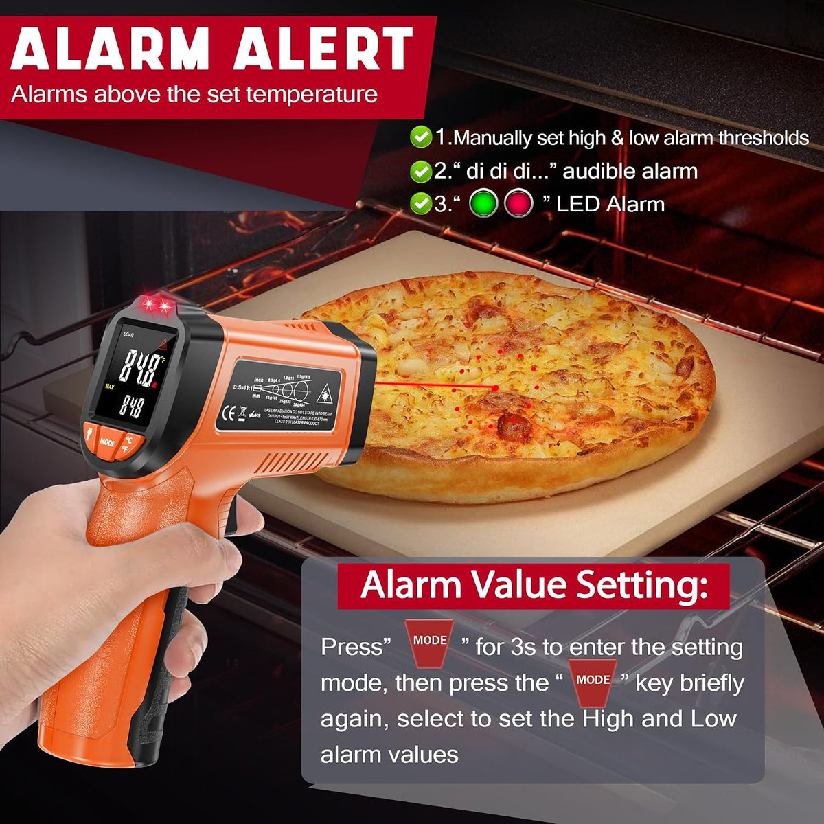 Infrared Thermometer Gun, Non-Contact Digital Laser Temperature Gun, -58°F to 1076°F, Adjustable Emissivity and