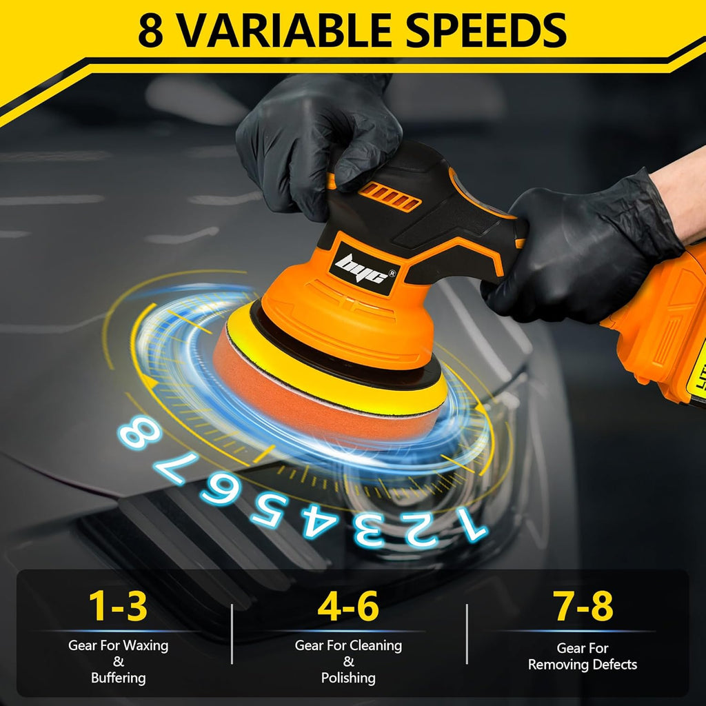 Cordless Car Buffer Polisher kit - 2Pcs 2000mAh 21V Battery, 6 Inch Portable Orbital Buffer Polisher Kit, 8 Variable