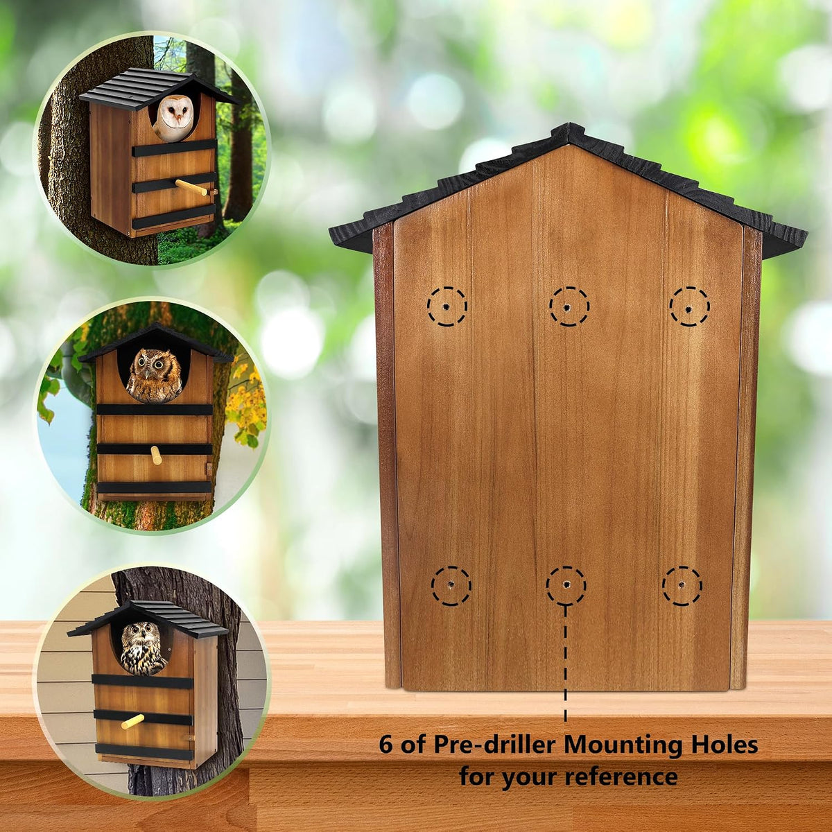 Screech Owl House for Outdoors, Weatherproof Large 14.5"x9.4"x7.8"
