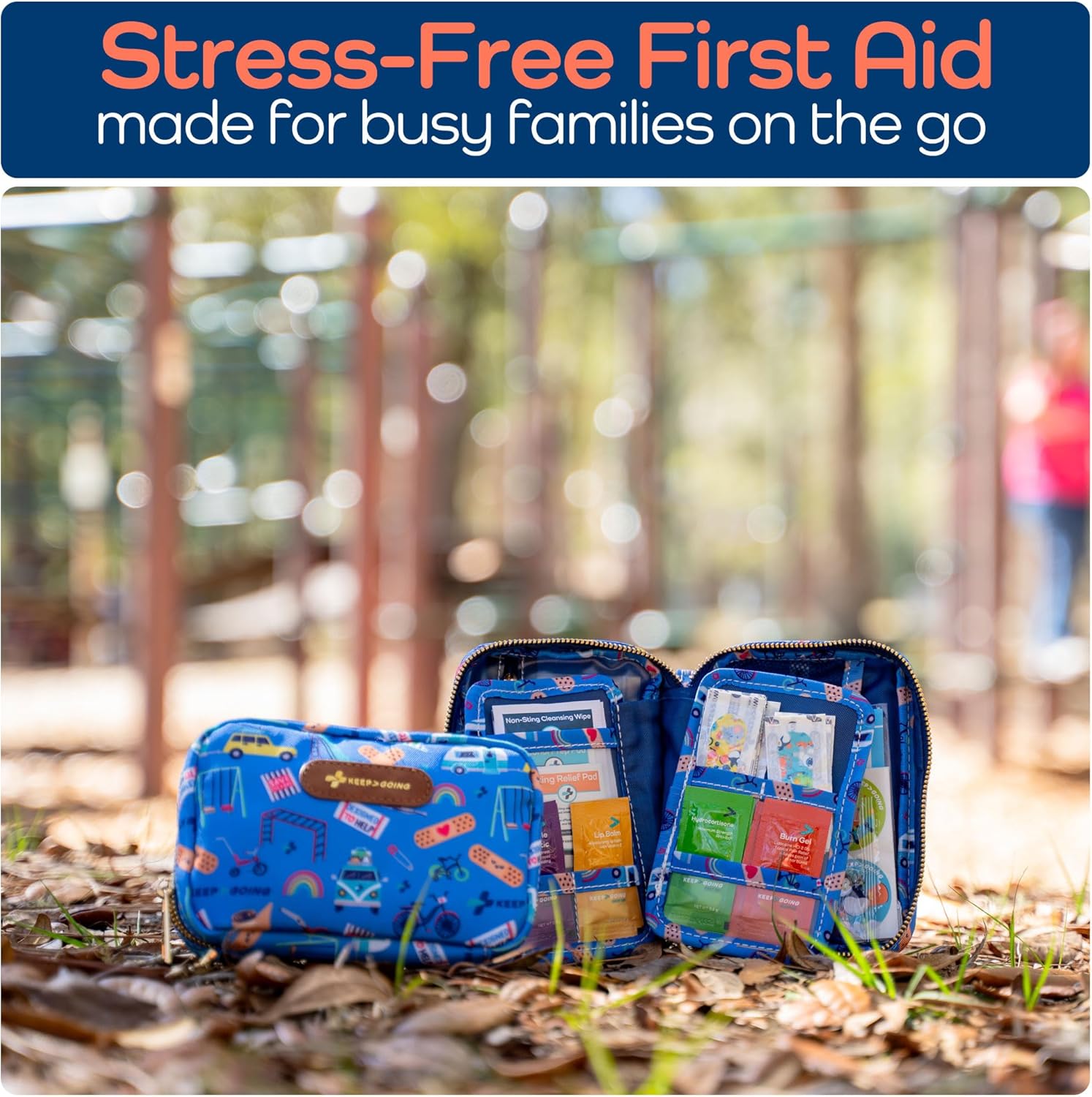 KeepGoing Travel First Aid Kit for Kids – 130 Pc. for Car, Home, Purse, Diaper Bag & Backpack with Latex-Free