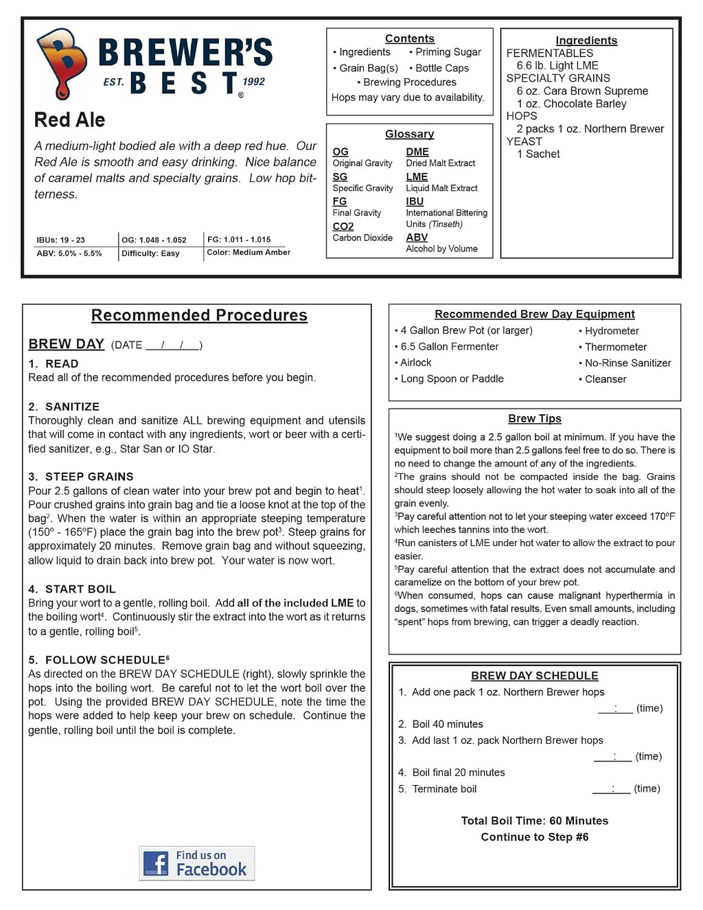 Brewers Best Red Ale Beer Making Kit