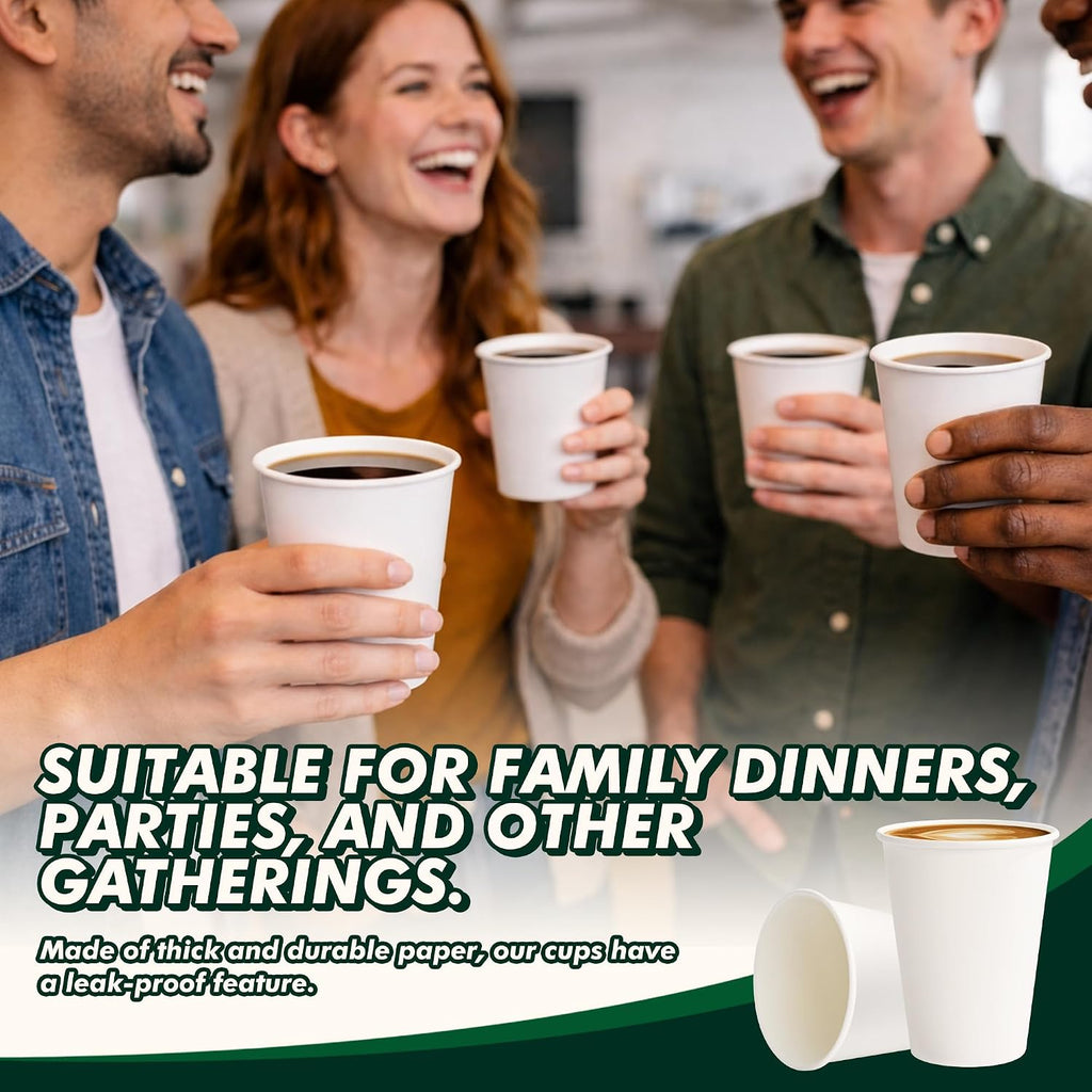 Coffee Cups 12 oz 100 Pack, Disposable Hot Paper Cups, White
