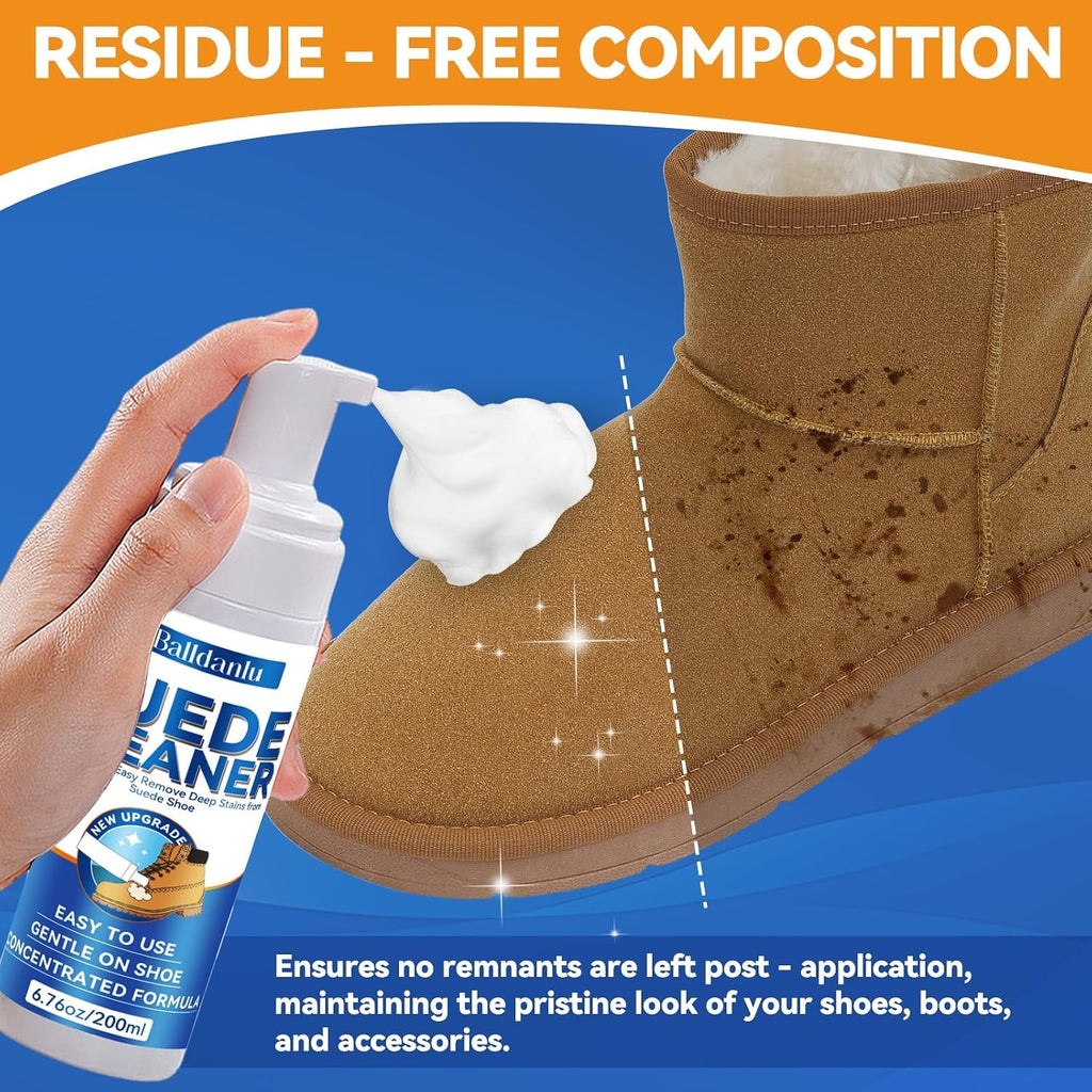 Suede Shoe Cleaner, 6.76 Oz Suede and Nubuck Cleaner, No-Rinse Foam Shoe Cleaner Kit for Leather, Boots, Knit, Canvas