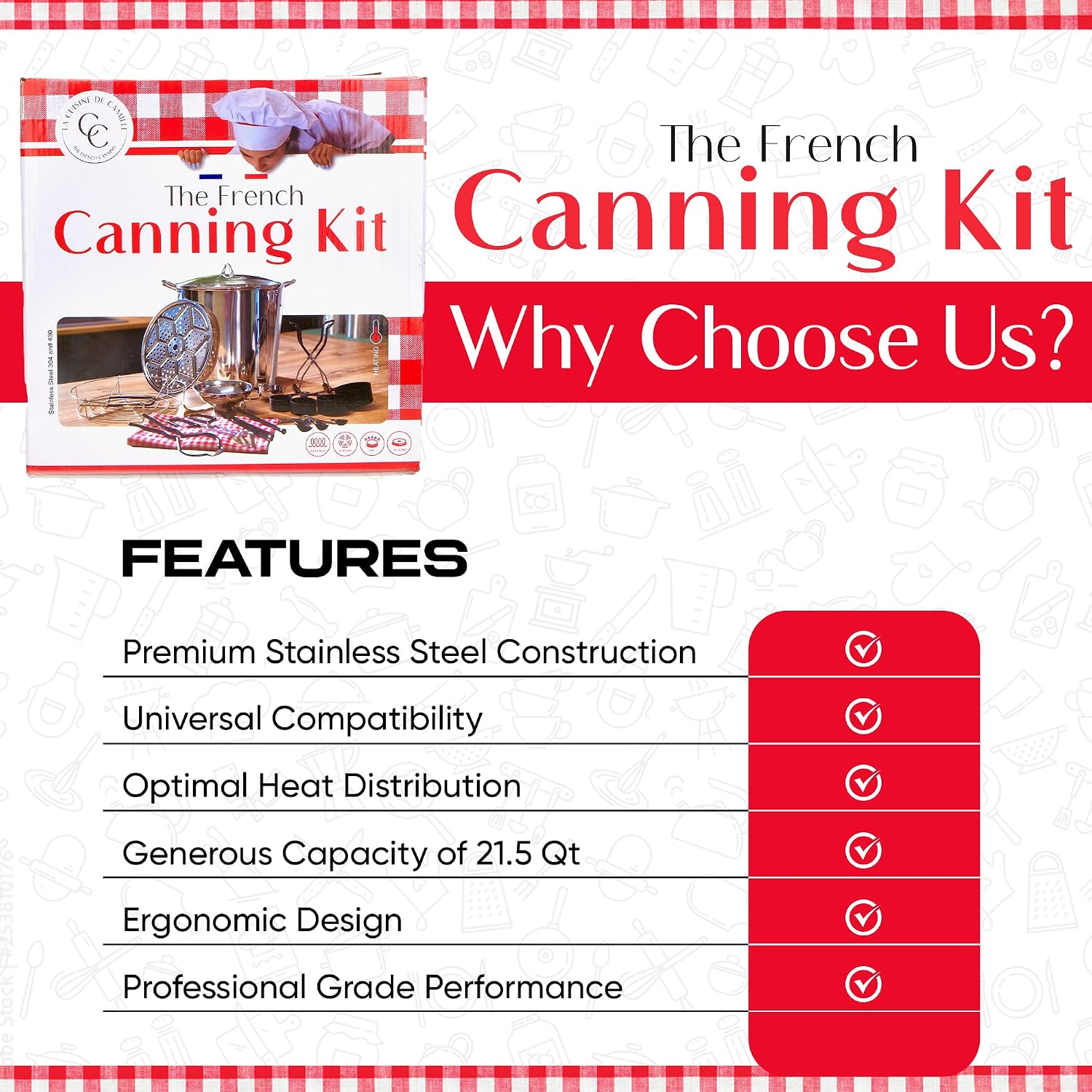 Canning pot with rack and lid - Water bath canner for canning - Complete premium canning kit with large Pot 21.5 Qt