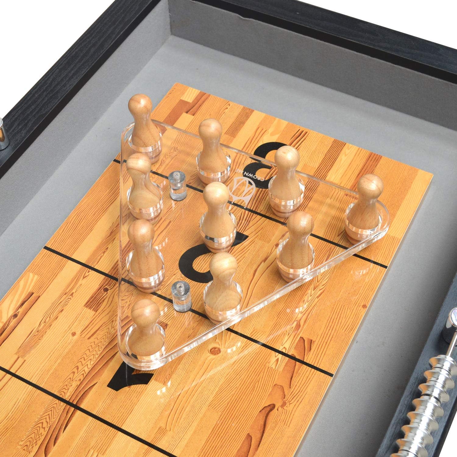 Shuffleboard Bowling Pin Set with 10 Pcs Bowling Pins Durabel Triangular Pinsetter Resin Bowling Ball and Carrying Bag