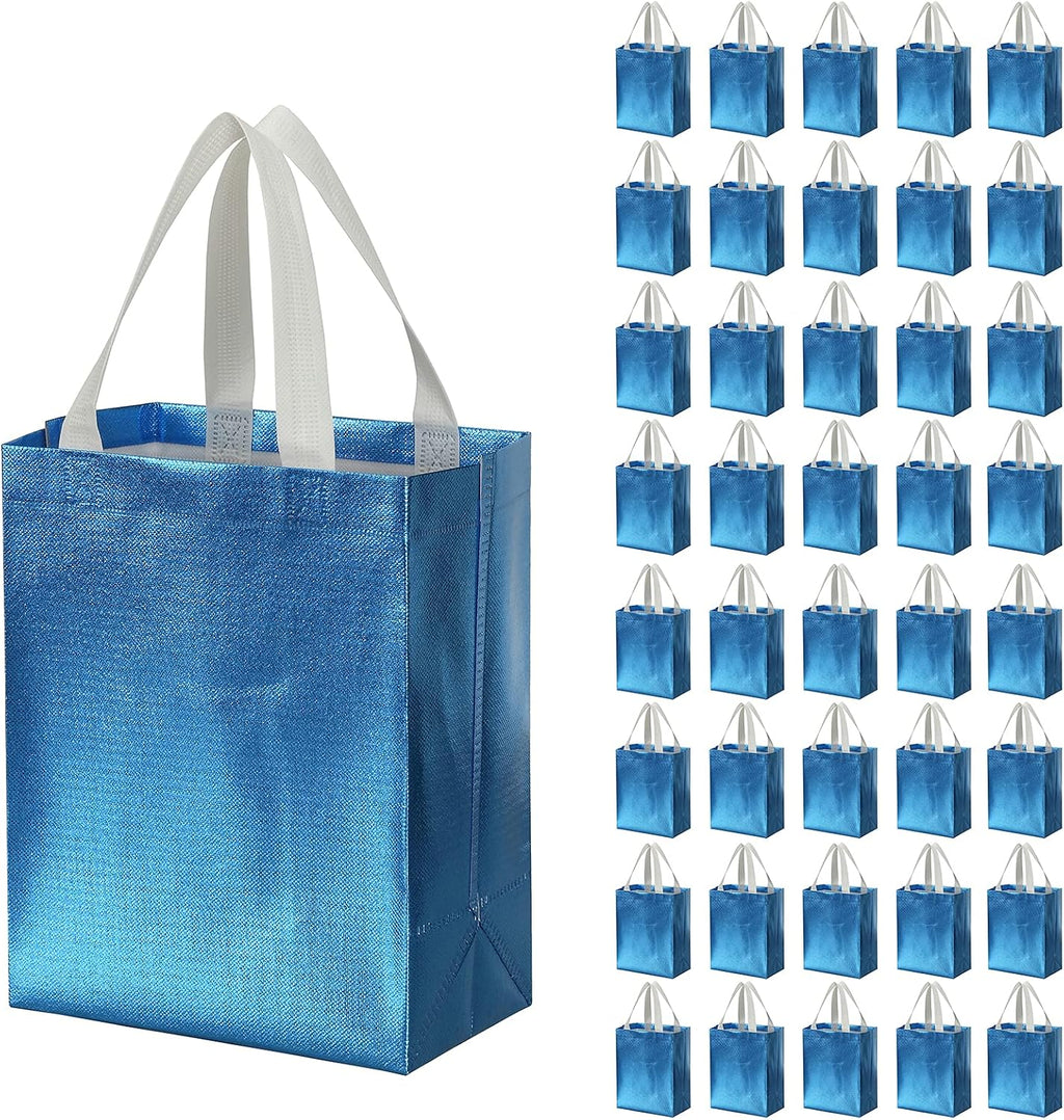 40 Pack Reusable Gift Bags with Handle, 10 x 8 x 4 Inch, Light Blue
