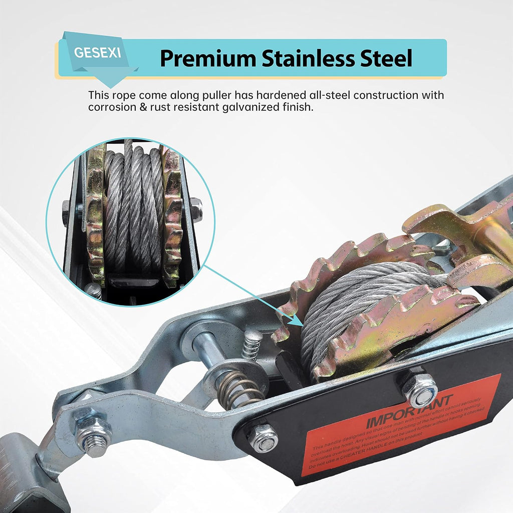 2 Ton Dual Gear Power Puller, Come Along Pulling Tool with 2 Hooks | Automotive Hoist Hand Winch Cable Puller