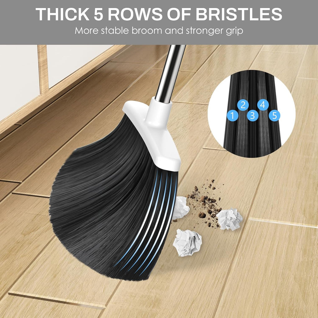 Broom and Dustpan Set for Home, 51-in Long Adjustable Handle Angle Broom and Dustpan Combo Set with Dust Pan Teeth to