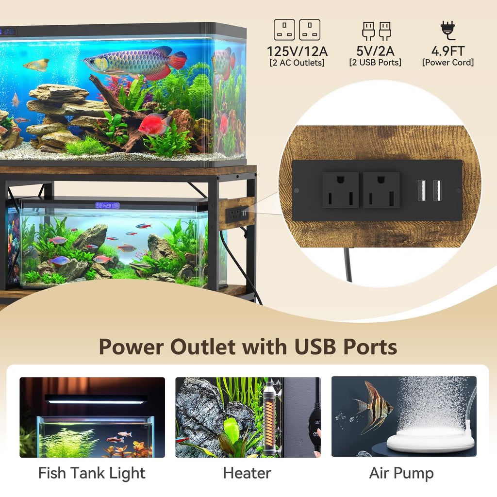 55-75 Gal Fish Tank Stand with Drawer, Power Outlet, Rustic HAS005SR