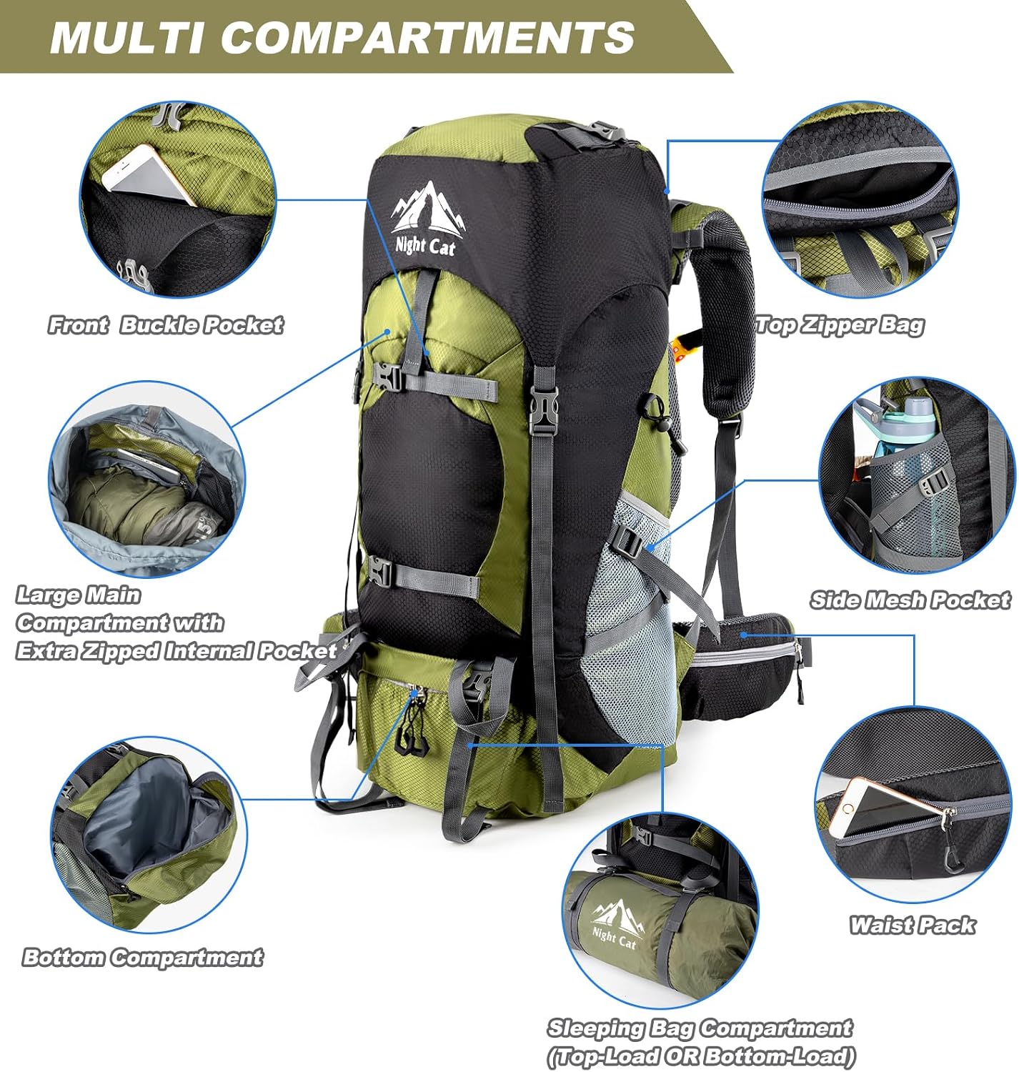 Hiking Backpacks 70L Camping Backpacking Packs for Men Women Lightweight Outdoor for Mountaineering Traveling, No