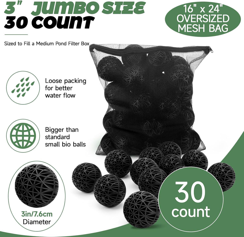 30 Count 3" Large Bio Balls, Filter Media Biological Filter Bioball