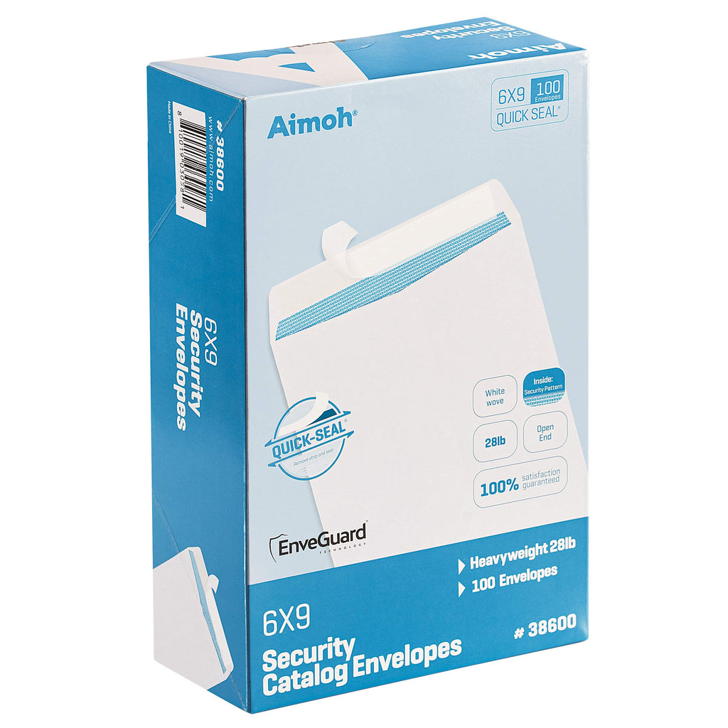 6x9 White Envelopes, Self-Seal Security Catalog Envelopes 6x9, 100 Ct