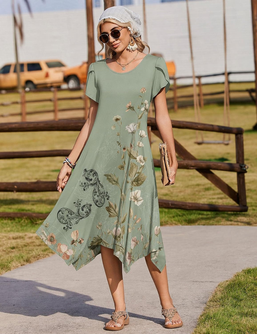 Womens Casual Dress for Summer Loose Hankerchief Flare Midi Sundress