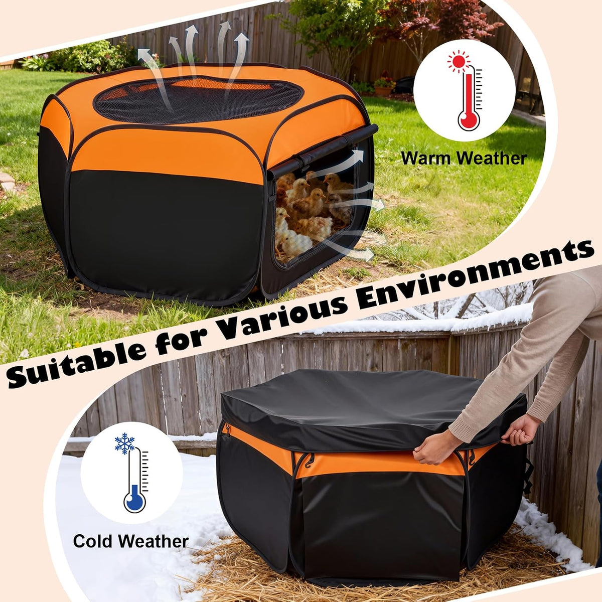 Brooder Box for Chicks, Pop-Up Chicken Brooder Playpen with Dual Doors
