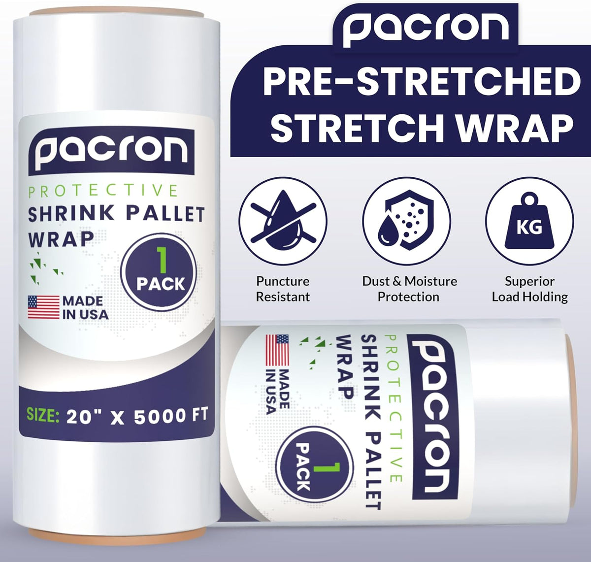 Machine Stretch Wrap 20" x 5000ft 1 Rolls 80 Gauge Heavy-Duty Pallet