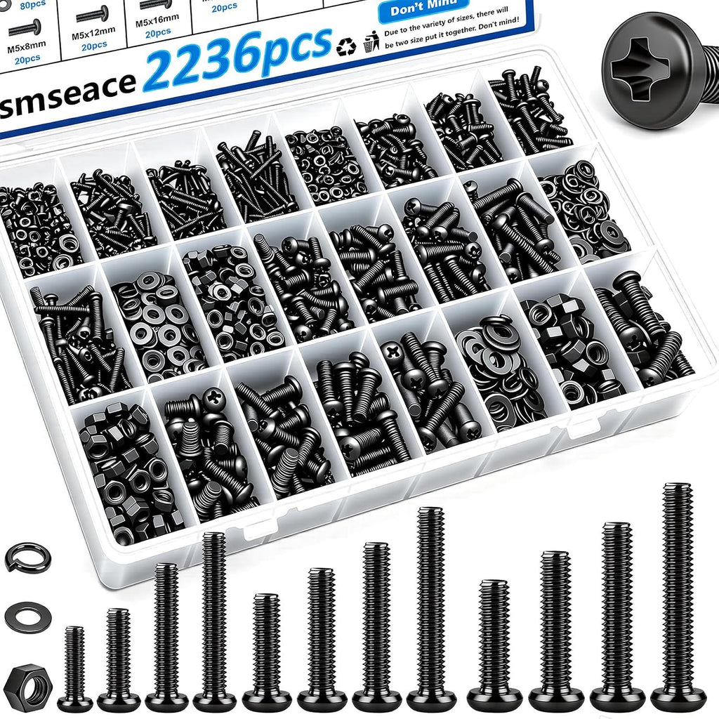 2236Pcs Metric Screws Assortment Kit 32-Sizes M2/M3/M4/M5/M6 Nuts and Bolts Assortment Kit for Machinery, Furniture