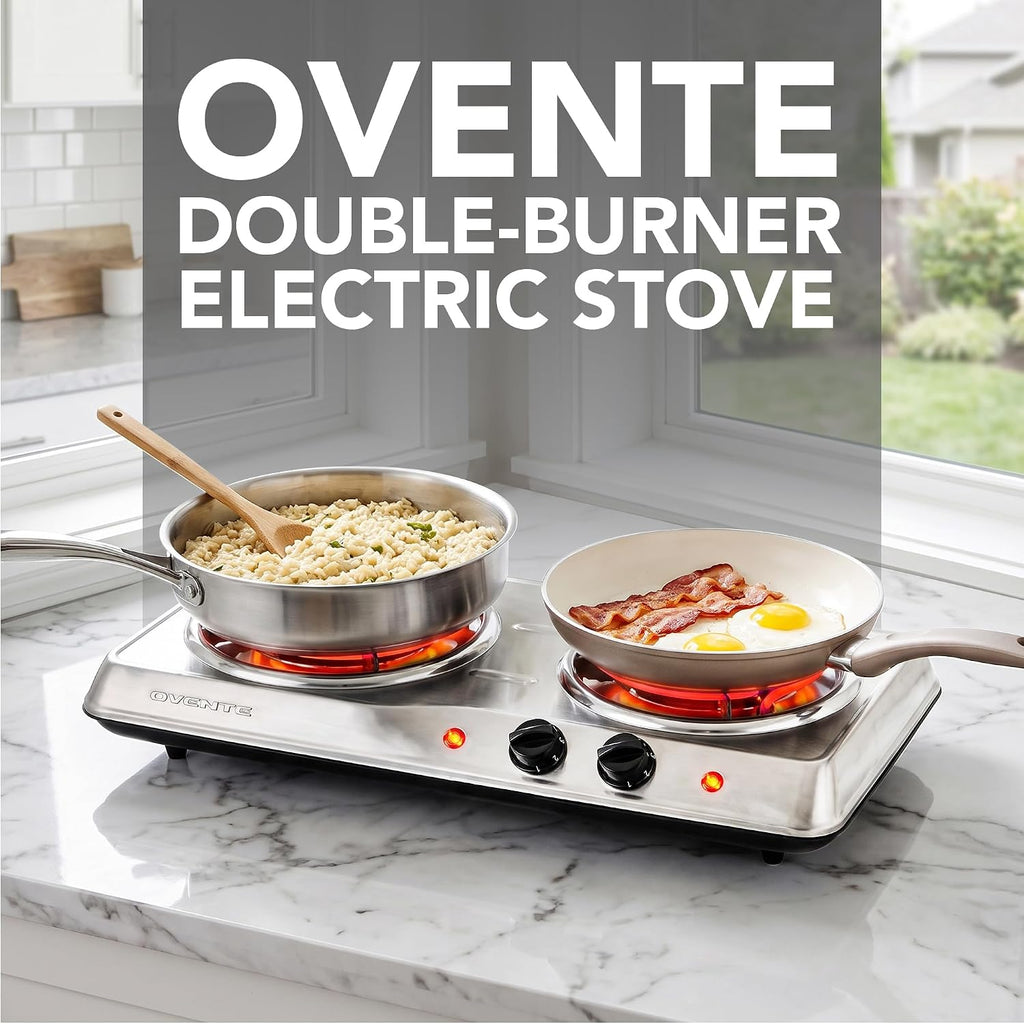 Electric Double Burner, 1700W Coil Hot Plate, Silver BGC102S