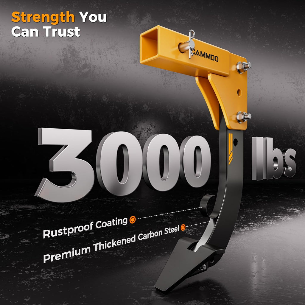 Hitch Mounted Trencher Ripper, Yellow | Alloy-Reinforced 2" Receiver, 3-in-1 Teeth Set, 3-Point Trench