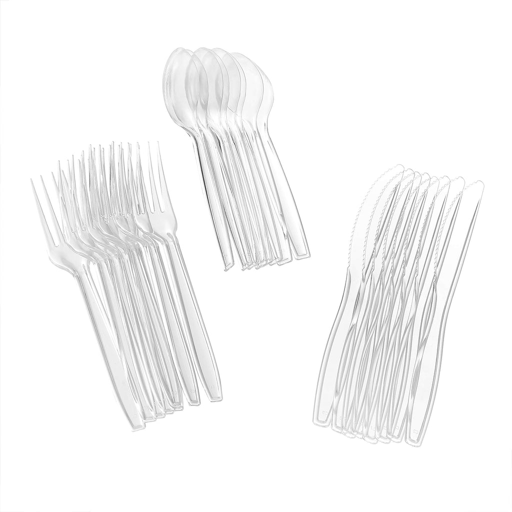 Clear Disposable Cutlery Set, Forks Knives and Spoons, 24 Count, 12-Pk