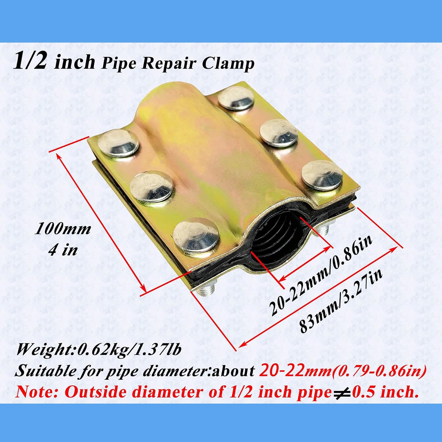 Water Pipe Repair Clamp,Outer Diameter of The Applicable Pipe is 0.79-0.86 inch,Leak Sealer for Pipes and