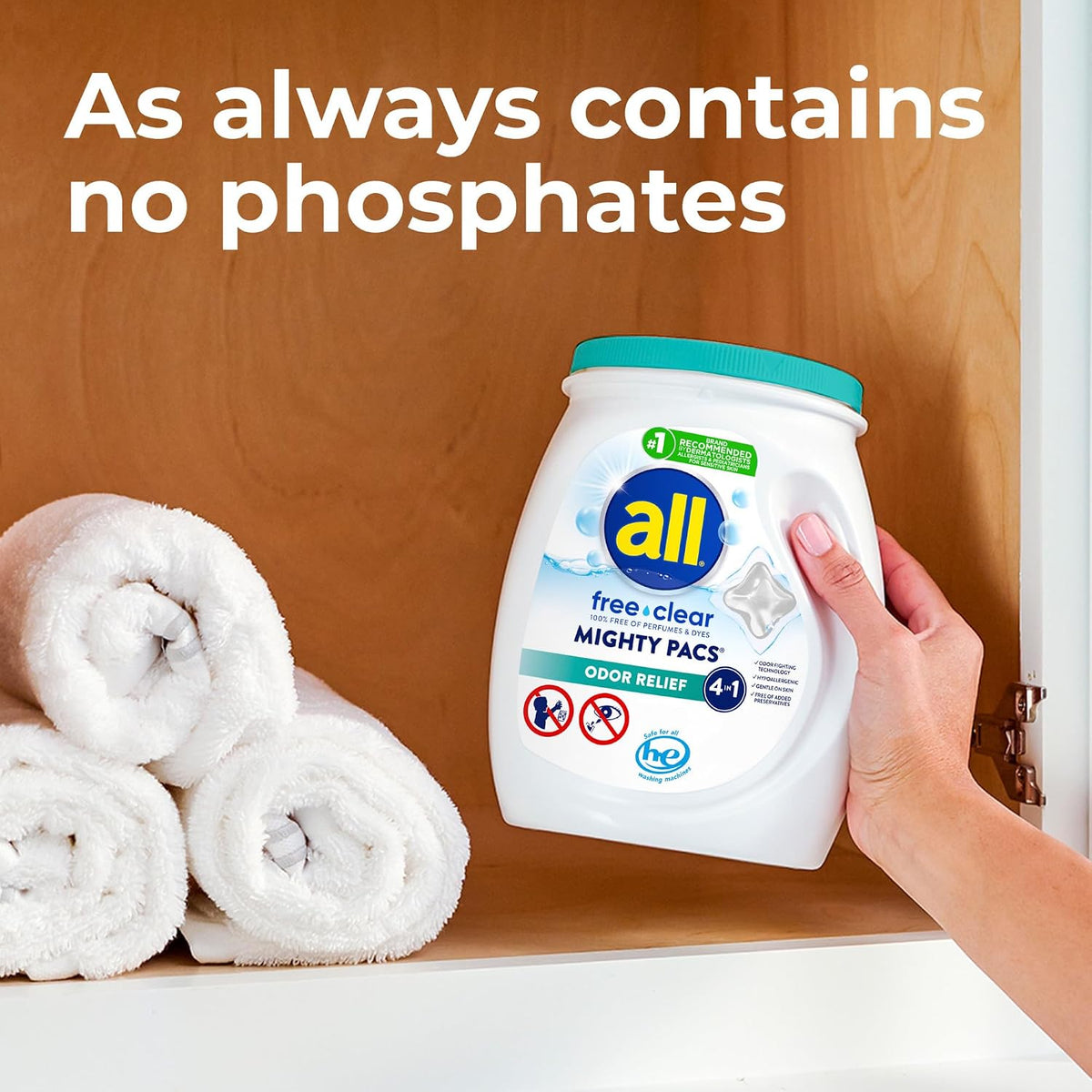 Laundry Detergent Pacs for Sensitive Skin, Odor Relief, 72 Count