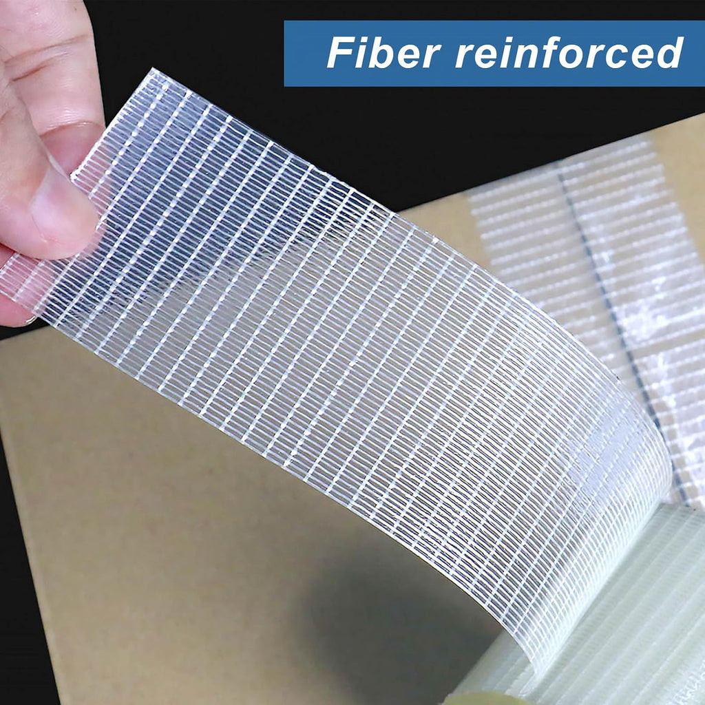 3Rolls Filament Strapping Tape 2Inch with Dispenser, Heavy Duty Fiberglass Reinforced Packing Tape for Shipping