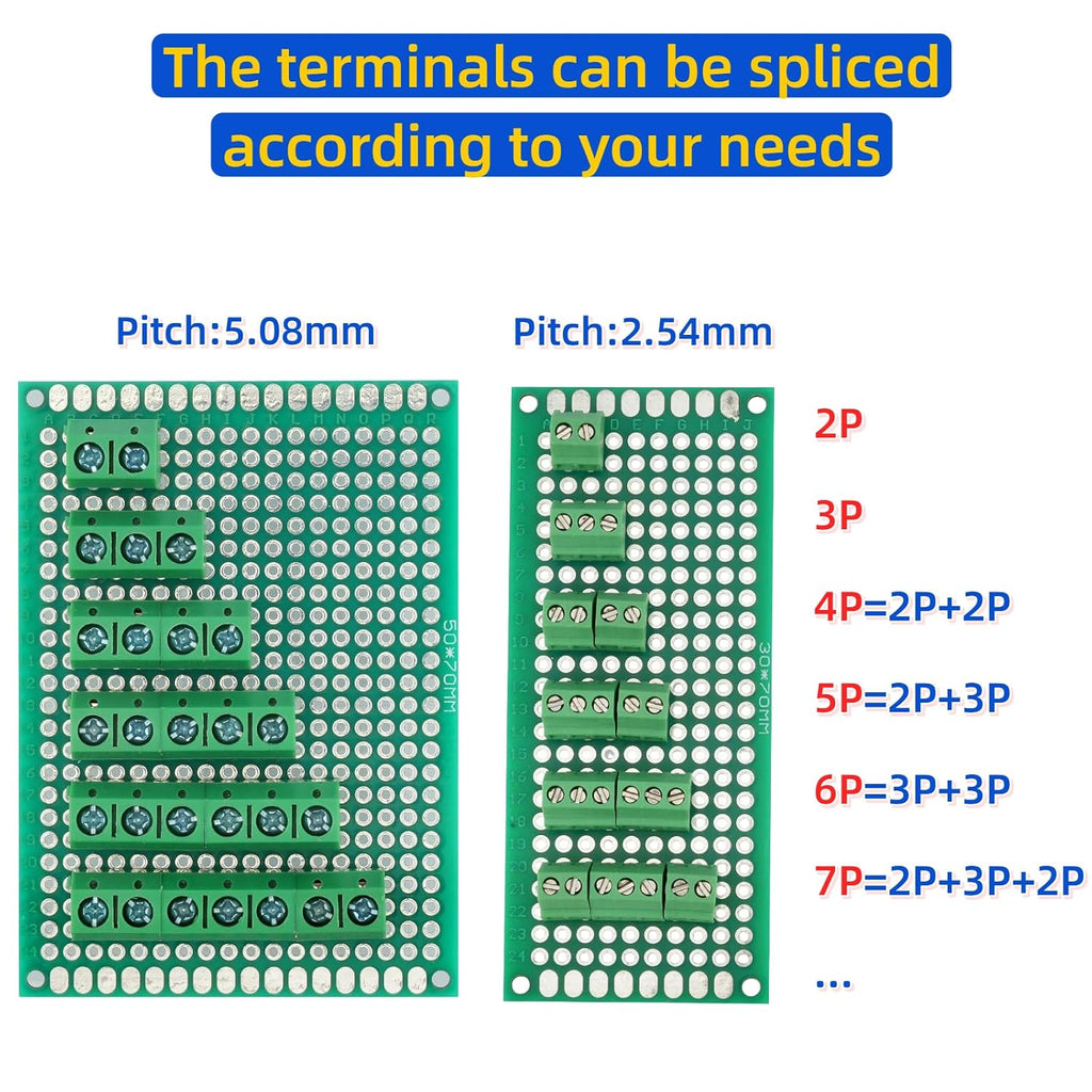 85 Pcs Screw Terminal Block Kit 2.54 mm 5.08 mm Pitch for PCB Perf Board Breadboard Circuit Connector