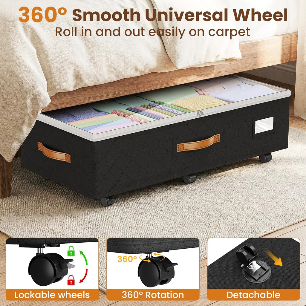 Under Bed Storage with Wheels 2Pack, 80L Height Adjustable Underbed Containers with Clear Lids, Rolling Under Bed