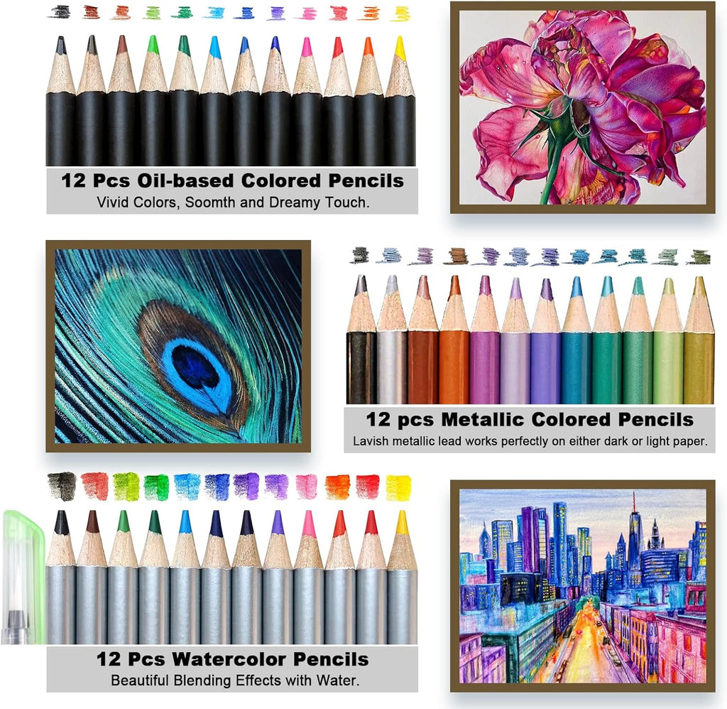72 Pack Drawing Sketching Set with 8x11 Sketchbook | Pro Art Supplies Kit for Artist Adults Teens Beginner | Graphite