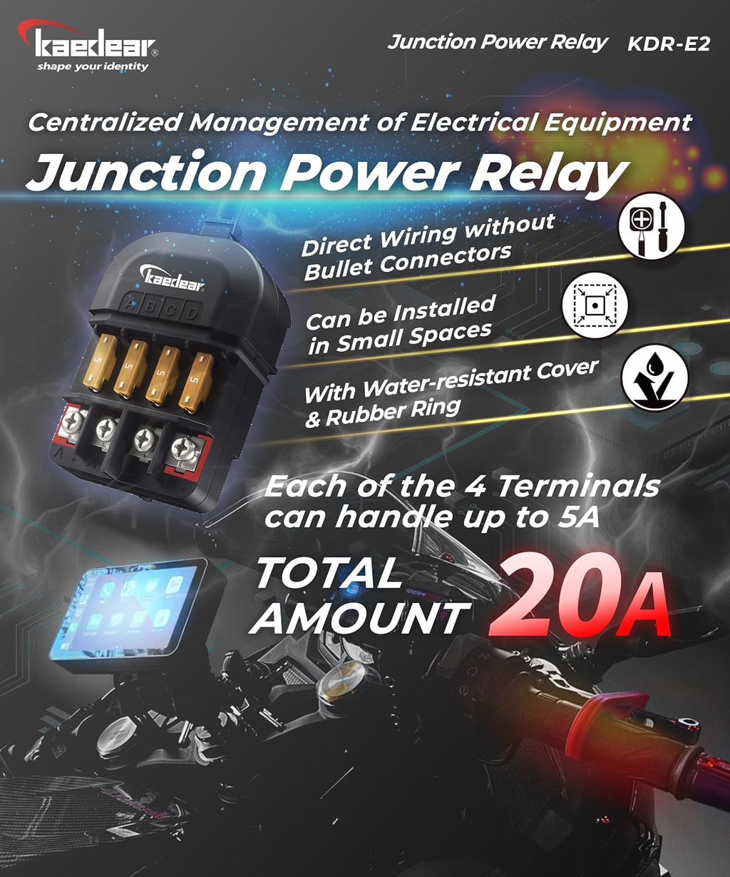 DC12V 20A Waterproof 4-Way Motorcycle Power Relay Kit, KDR-E2