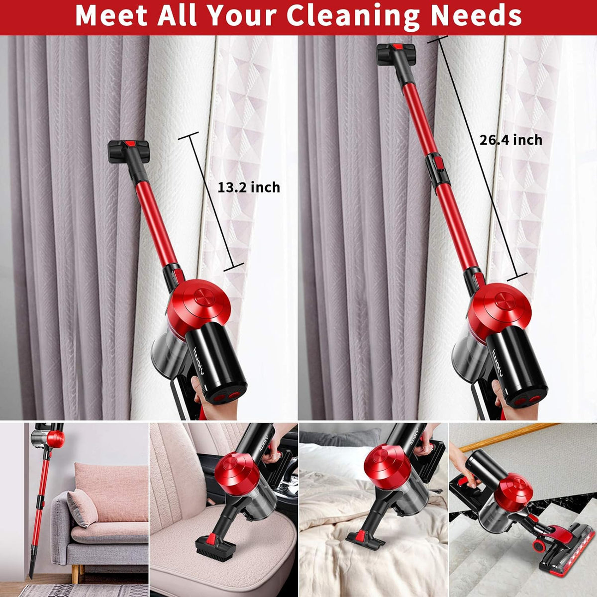 C150 Cordless Vacuum Cleaner with 2200mAh Rechargeable Battery, 18000Pa Cyclone Vacuum with HEPA Filter, Lightweight