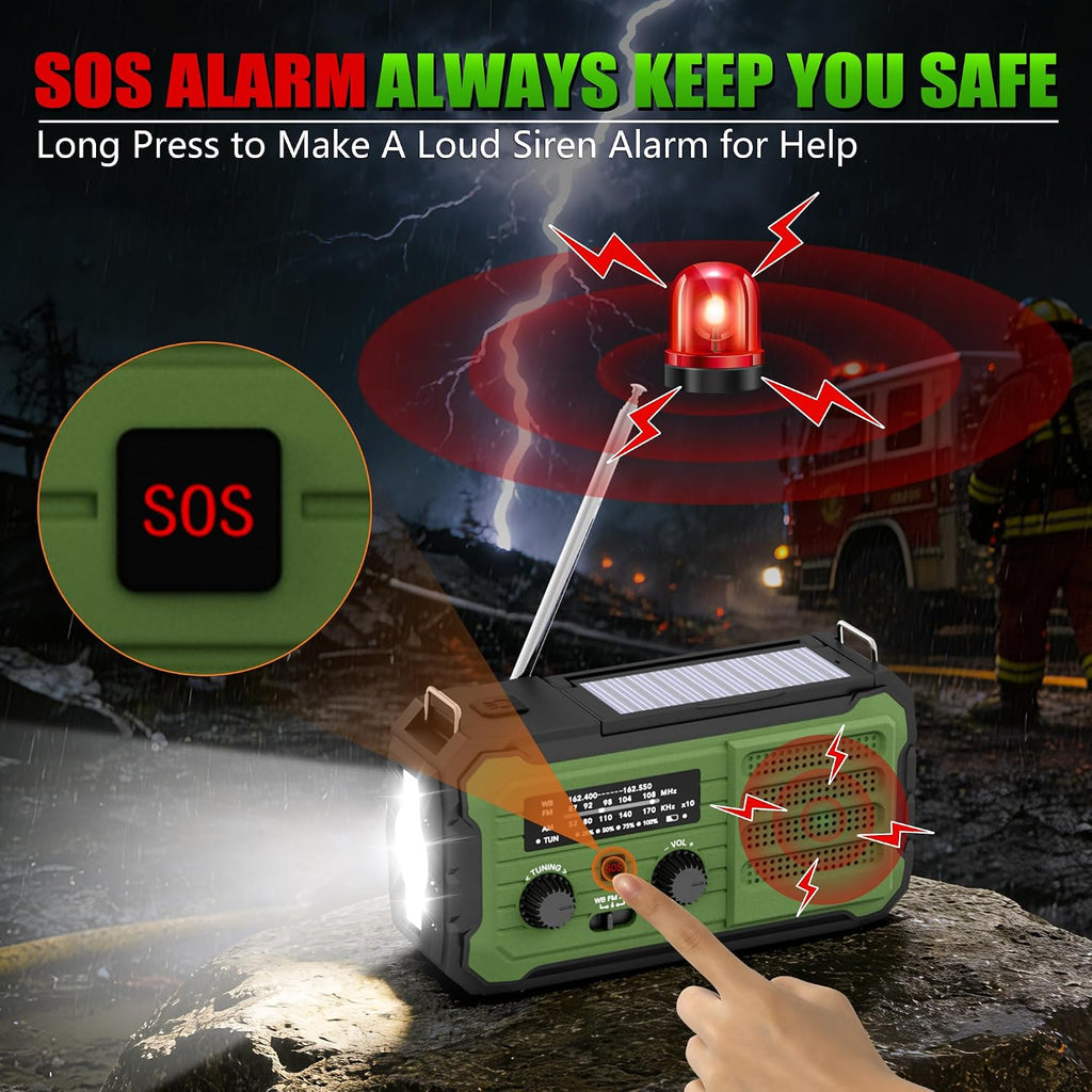 Emergency Radio Hand Crank Solar, 10000mAh/37000mWh Emergency Weather Radio | Hand Crank Solar Radios with