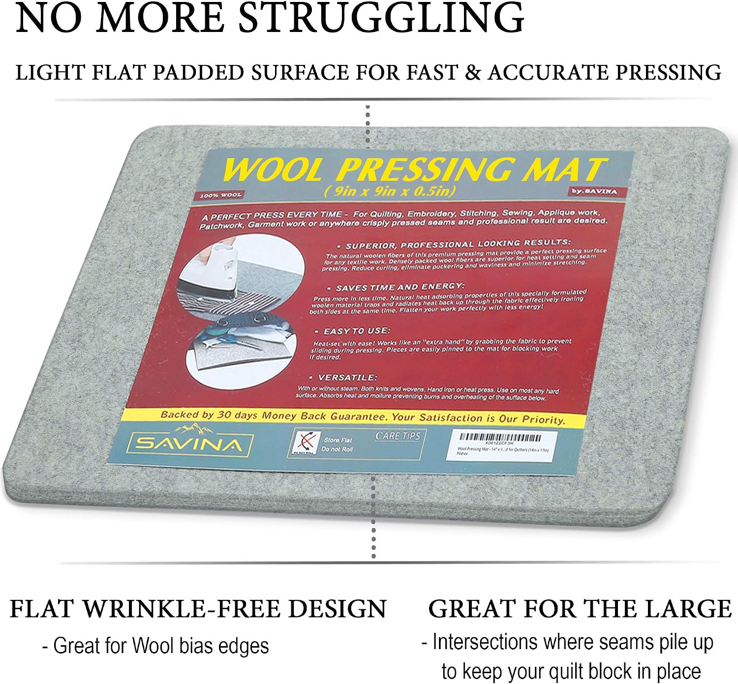 Wool Pressing Mat - 9" x 9" Quilting Ironing Pad - 100% New Zealand Felted Wool Iron Board for Quilters, Great for