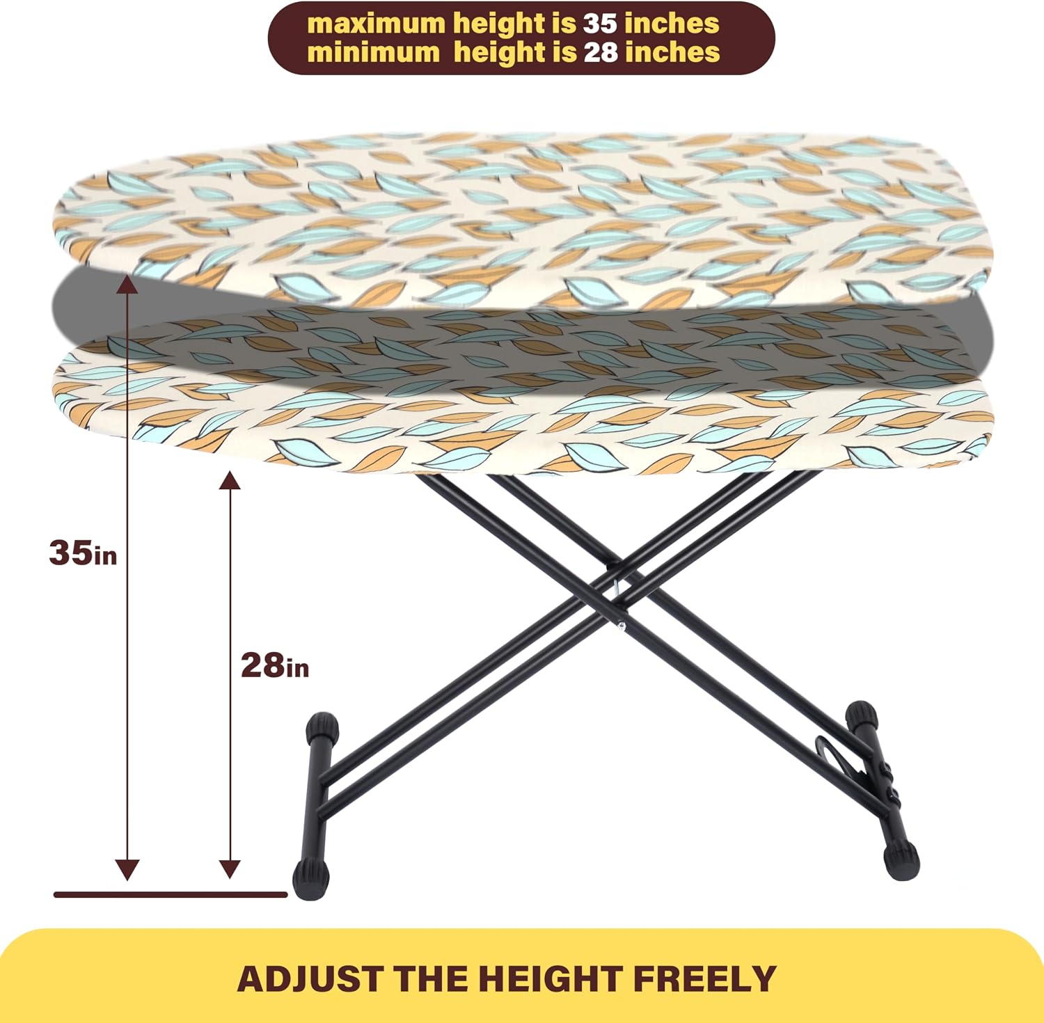 Ironing Board 43x13, Heat Resistant Cover, Heavy Sturdy Legs | 7 heights 28-35"·Rock-solid metal