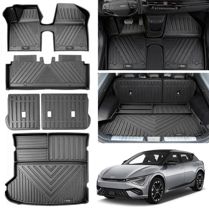 Floor Mats & Cargo Liner for KIA EV6 2024 2023 2022 Backrest Mat Floor Liner Trunk Mat All Weather TPE Rubber