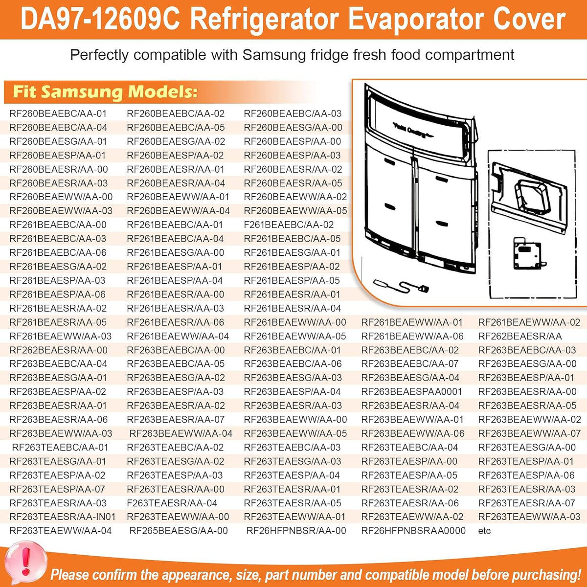 DA97-12609C Fridge Evaporator Cover Fan for Samsung RF260BEAESR RF263BEAESR