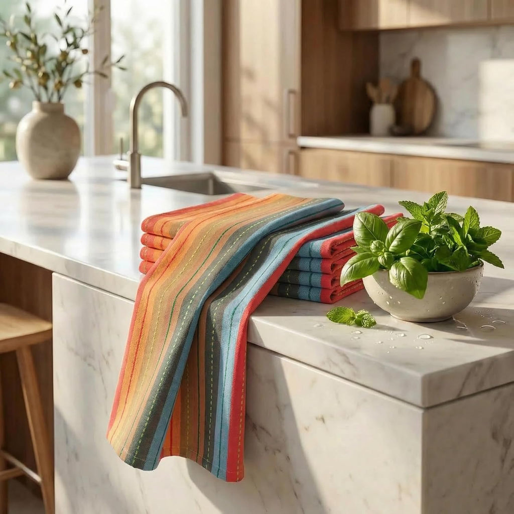 Kitchen Towels 100% Cotton Dish Towels for Kitchen (Set of 6) 20"x30" Highly Absorbent Kitchen Linen Set with Hanging