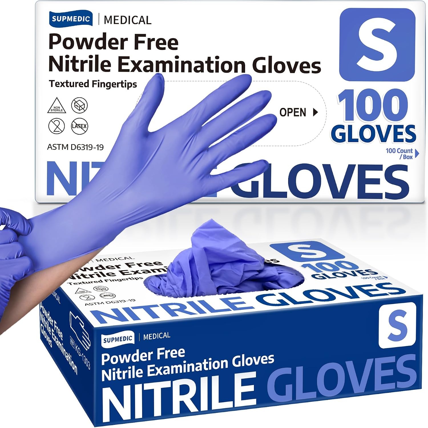 Soft Max Nitrile Exam Gloves, Powder-Free Disposable Blue Iris | Soft Stretch Fit • Powder-Free • Latex-Free •