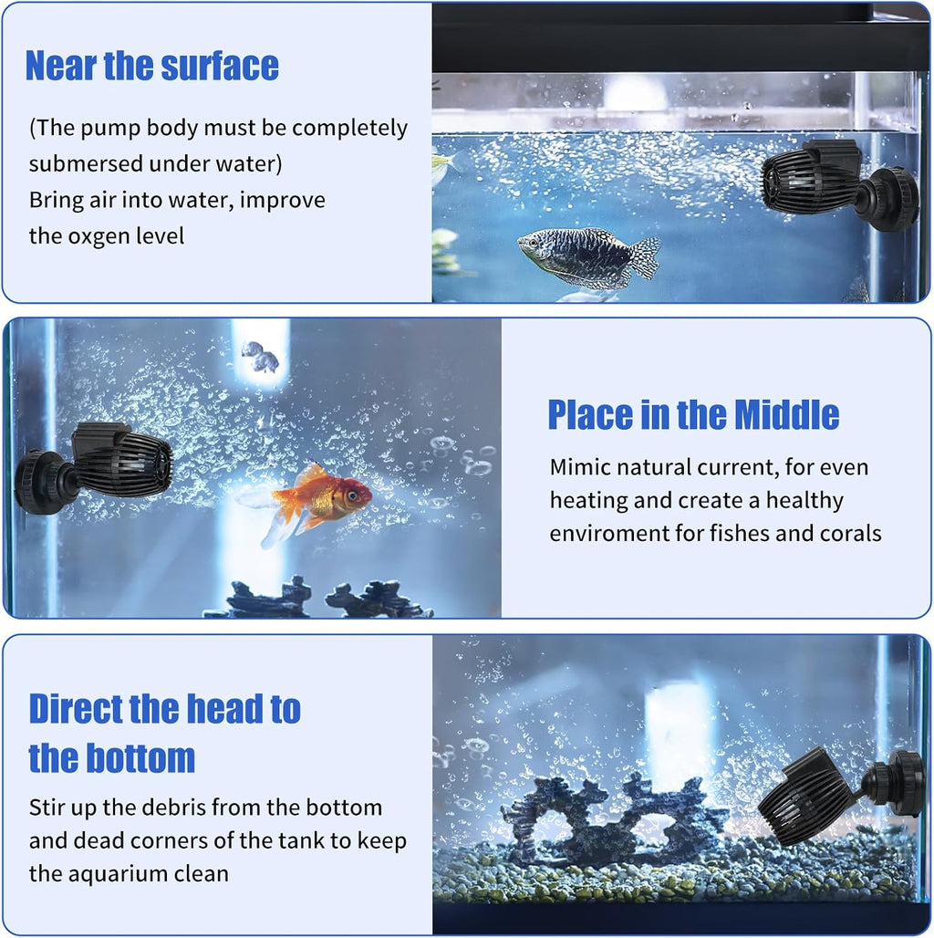Aquarium Wavemaker Circulation Pump, 480GPH Fish Tank Powerhead, Submersible Water Pump, Magnetic Base