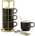 Coffee Mugs Set of 4, 13oz Stackable Coffee Cups with Stand, Black