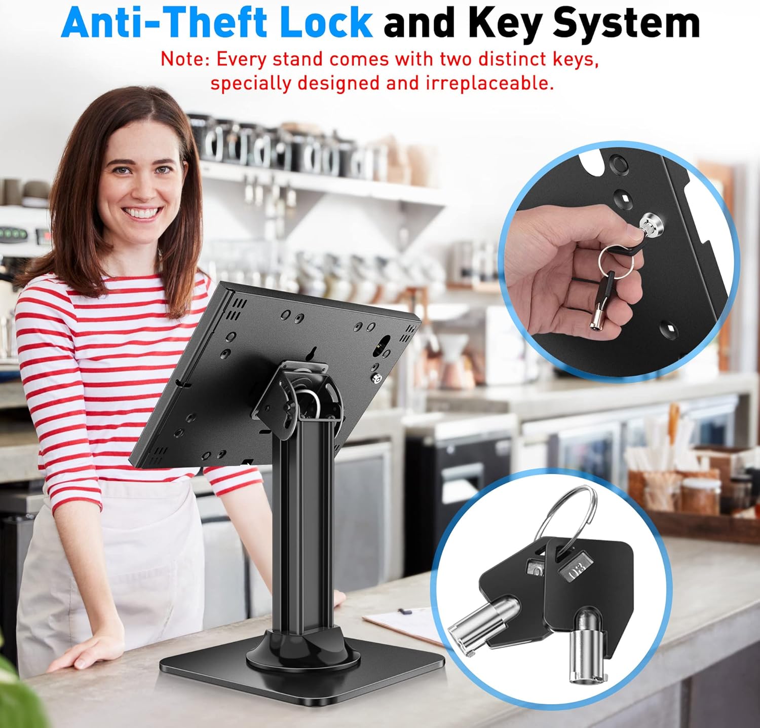 Anti-Theft iPad Kiosk Stand – POS iPad Security Stand & Locking Tablet Holder – Heavy Duty Base, 360° Swivel, 75°