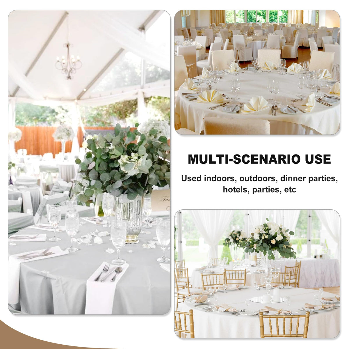 6 Pack White Round Tablecloths 120 Inch for 48"-96" Tables