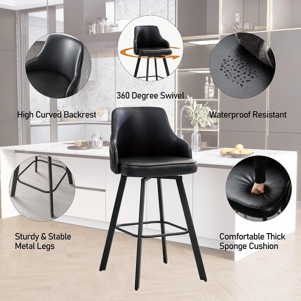 Swivel Bar Stools Set of 4, Bar Height Stool with Back for Kitchen Island