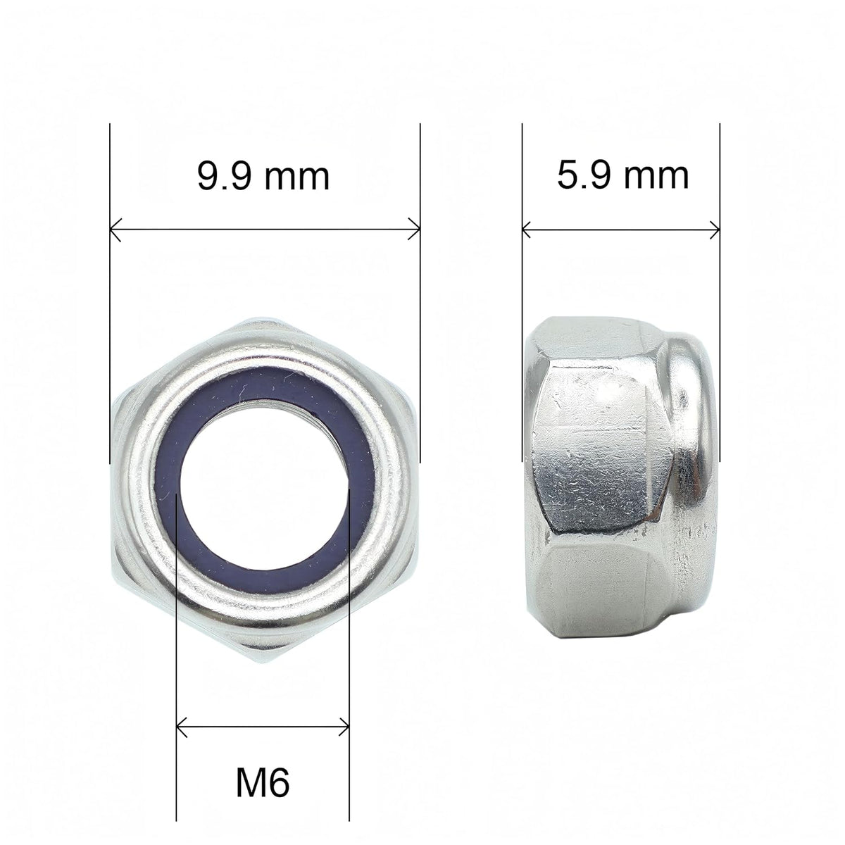 M6-1.0 Nylon Insert Lock Nuts 160 Pack, 304 Stainless Steel Hardware Nuts